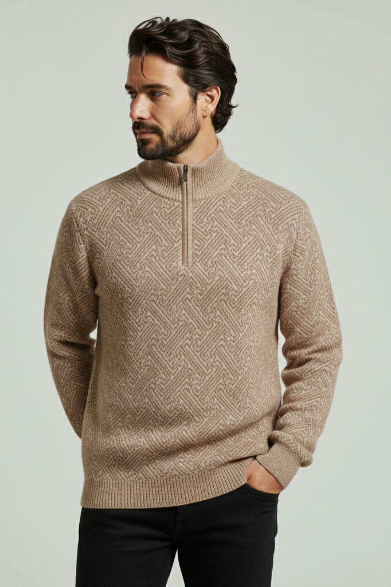 Jersey de hombre con cuello alto y cremallera hasta el pecho