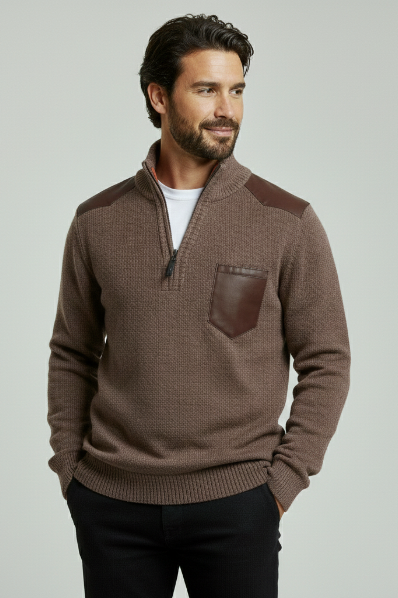 Jersey para hombre con cuello elevado y cierre frontal corto